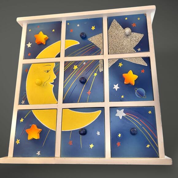 Vintage Wooden Moon and Stars Drawer Box Celestial Jewelry Organizer - Picture 4 of 8